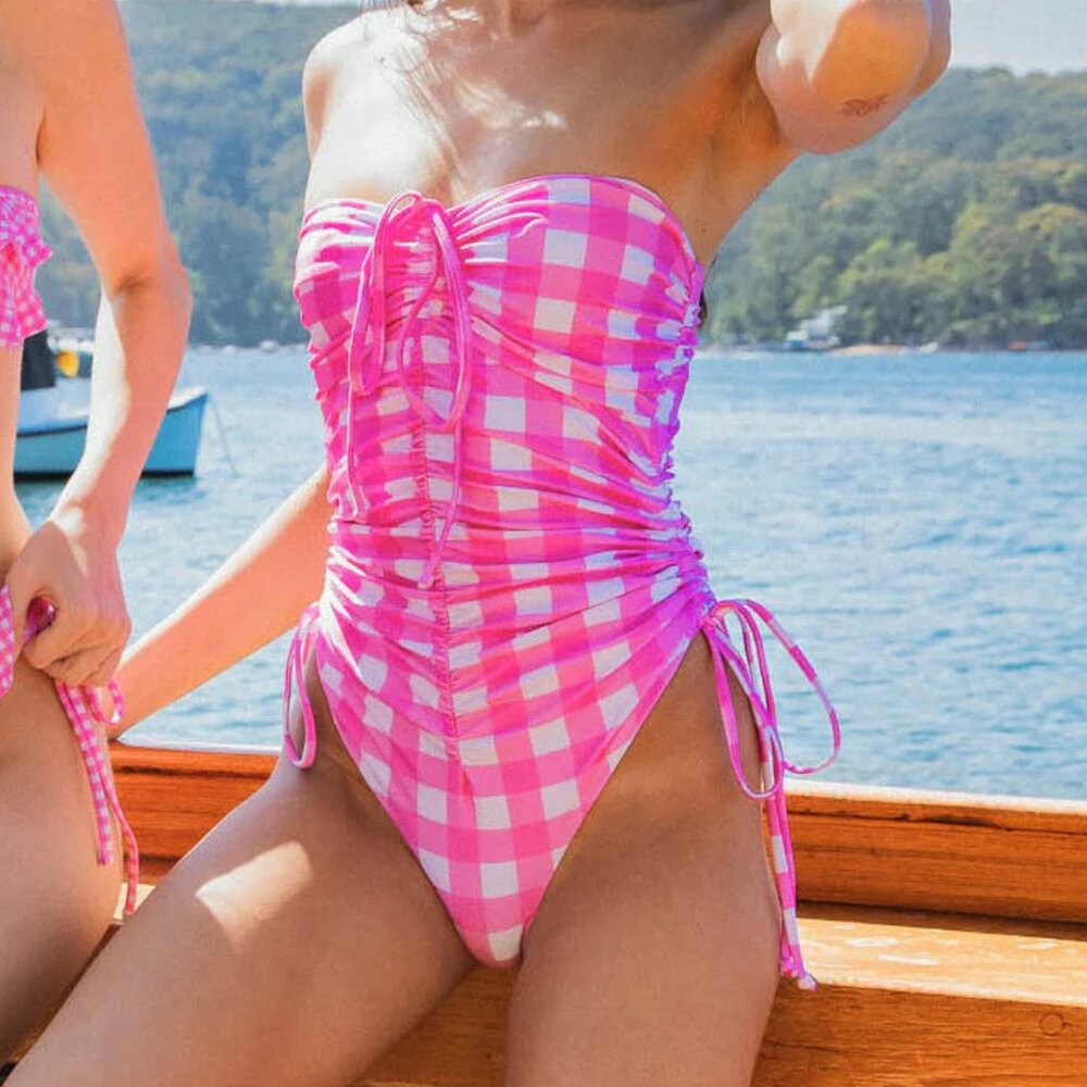 Fillyboo Pink Gingham Halter One Piece NWT